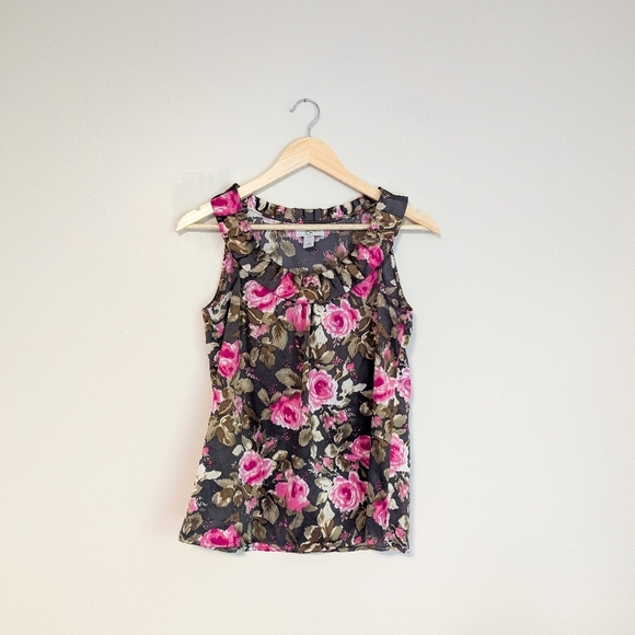 LOFT Rose Satin Ruffle Tank - Picture 1 of 4